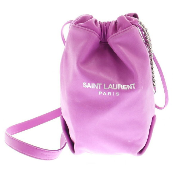 SAINT LAURENT PARIS Teddy Drawstring Shoulder Bag Chain Pouch Purple - Picture 1 of 5